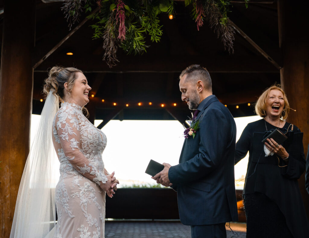 Vancouver Island wedding celebrant leading an outdoor ceremony